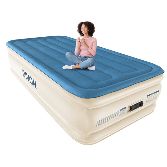 Divon Air Mattress Twin With Built In Pump,18"High Puncture-Proof Inflatable Bed For Travel,Home& Camping,330lbs,Blue